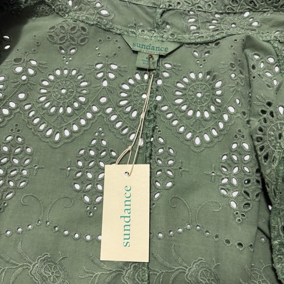 Sundance Catalog Womens Medium Green Moonlight Eyelet Cardigan Jacket Open-Front - Picture 7 of 15